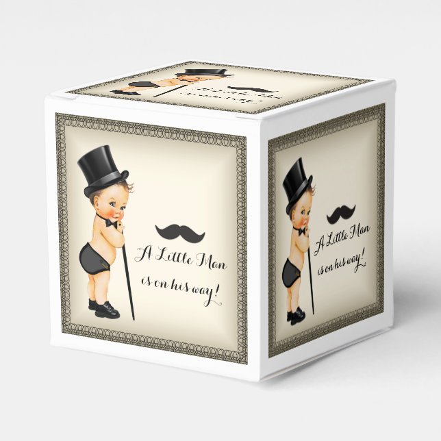 Little Man Mustache Baby Boy Dusche Geschenkschachtel (Vorderseite)