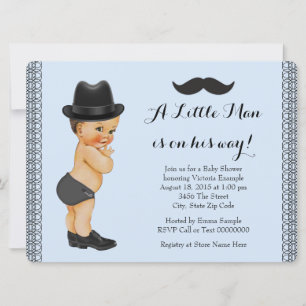 Little Man Mustache Blue and Black Baby Shower Einladung