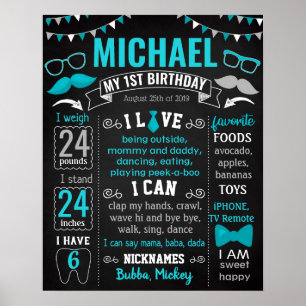 Little Man Mustache Mr Onederful Birthday Zeichen Poster