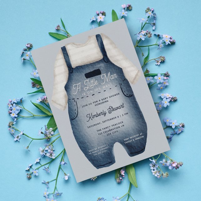 Little Man Niedlich Baby Blue Watercolor Babydusch Einladung (Von Creator hochgeladen)