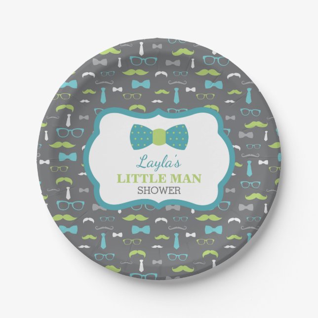 Little Man Paper Plate, Aquamarin, Limon, grau Pappteller (Vorderseite)