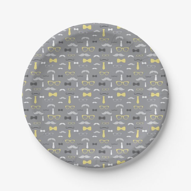 Little Man Paper Plate, gelb, grau Pappteller (Vorderseite)