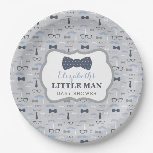 Little Man Paper Plate, Marine, Grau Pappteller (Vorderseite)