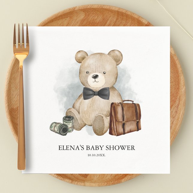 Little Man Teddy Bear Funny Boy Baby Dusche Serviette (Little Man is On the Way - Baby Shower Napkin)