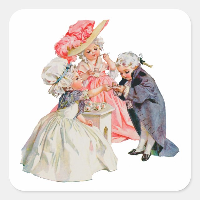 Little Martha Washingtons Tea-Party Quadratischer Aufkleber (Vorderseite)
