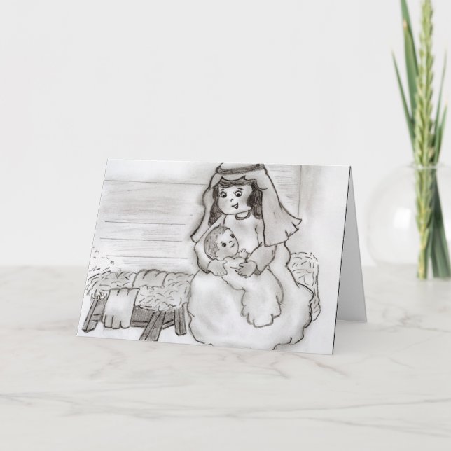 Little Mary and Baby Jesus Feiertagskarte (Vorderseite)