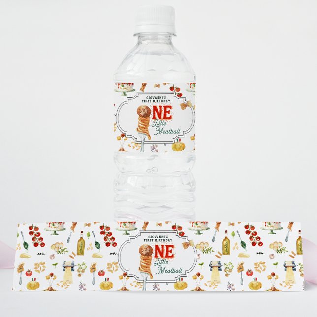 Little Meatball | Holy Ravioli First Birthday Wasserflaschenetikett (Von Creator hochgeladen)