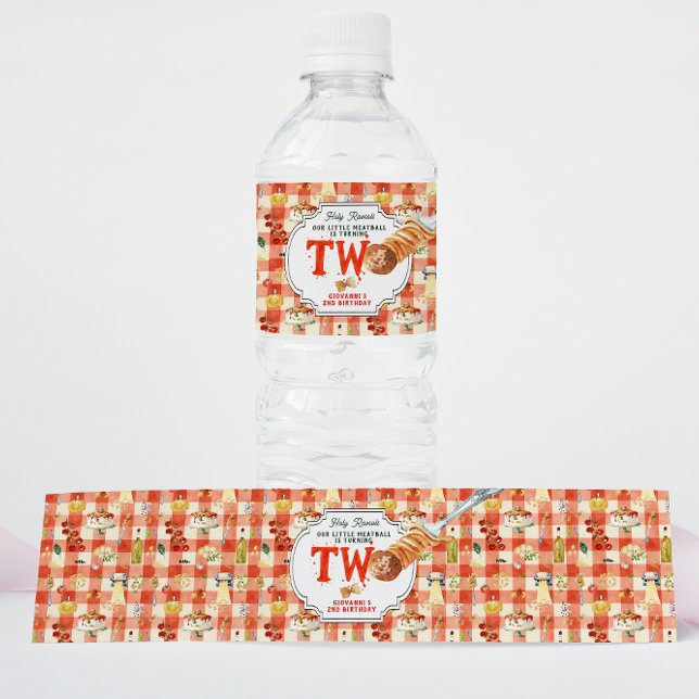 Little Meatball | Holy Ravioli Second Birthday Wasserflaschenetikett (Von Creator hochgeladen)