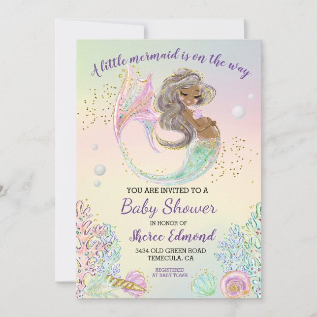 Little Mermaid African American Baby Shower Einladung (Vorderseite)