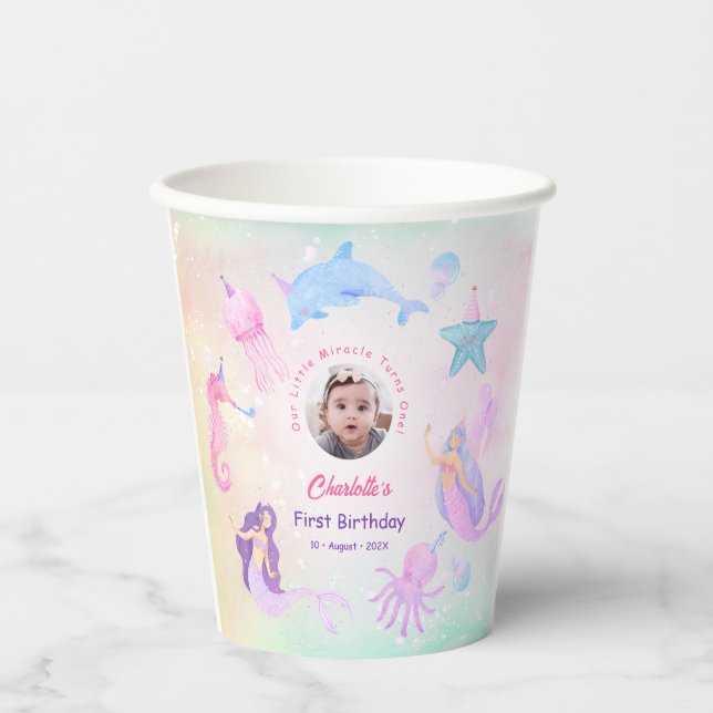  Little Mermaid Baby Girl First Birthday Cups Pappbecher (Vorderseite)