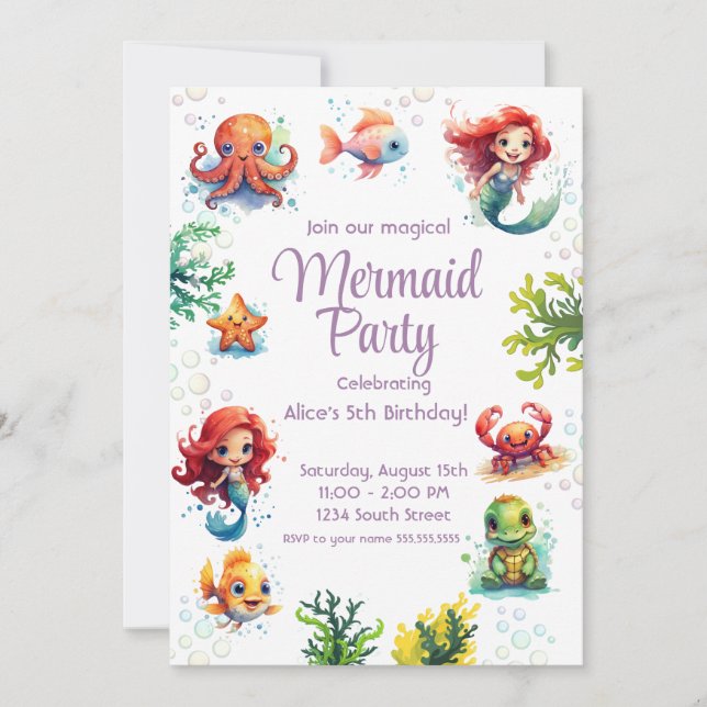 Little Mermaid Birthday Invitation Party Einladung (Vorderseite)
