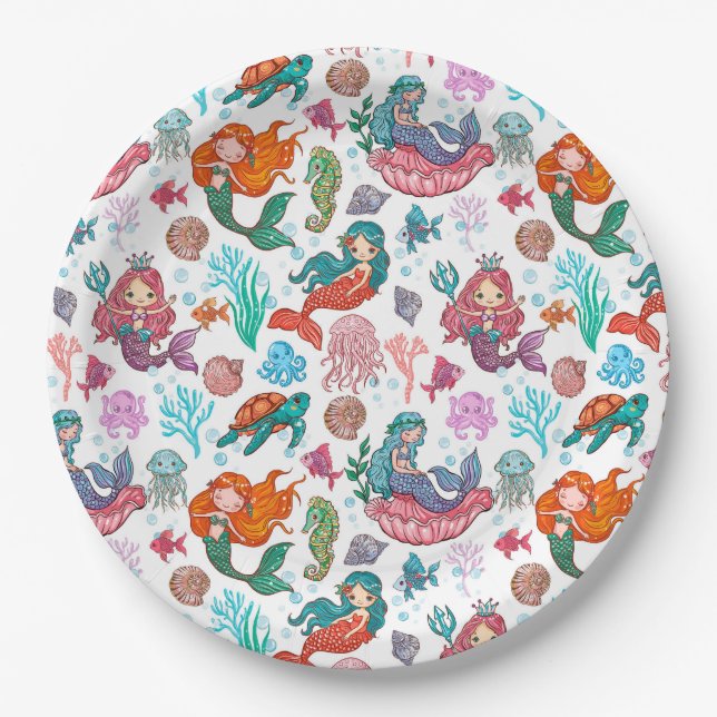 Little Mermaid Birthday Paper Napkin Pappteller (Vorderseite)