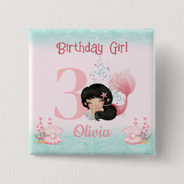 Little Mermaid Birthday Pink Button