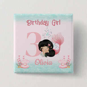 Little Mermaid Birthday Pink Button