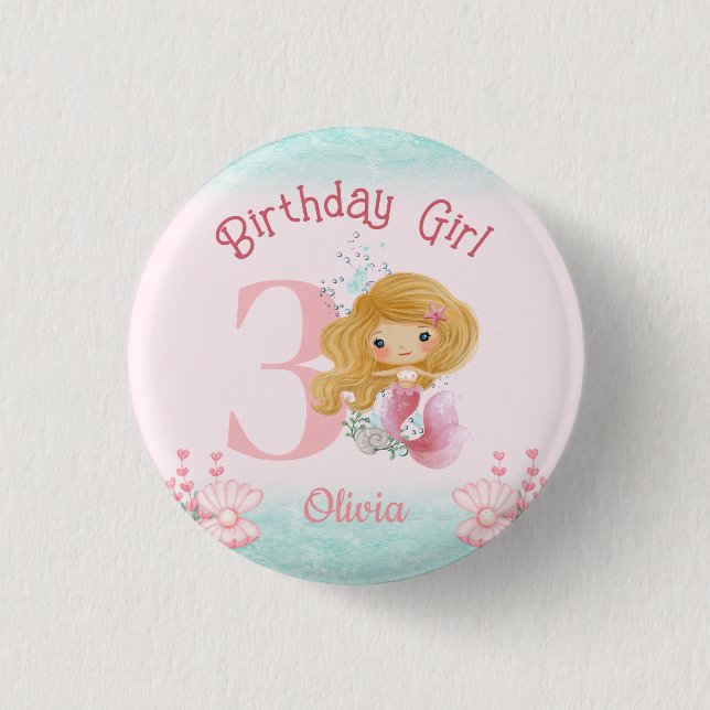 Little Mermaid Birthday Pink Button (Vorderseite)