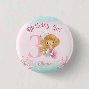 Little Mermaid Birthday Pink Button