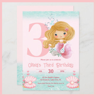 Little Mermaid Birthday Pink Einladung