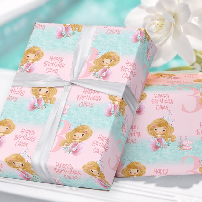 Little Mermaid Blond Hair Pink Girl Geschenkpapier (Little Mermaid Blond Hair Pink Girl Wrapping Paper)