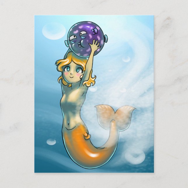 Little Mermaid & Blowfish Postkarte (Vorderseite)
