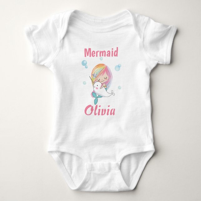 Little mermaid Body Suite Narwhal und Meerjungfrau Baby Strampler (Vorderseite)