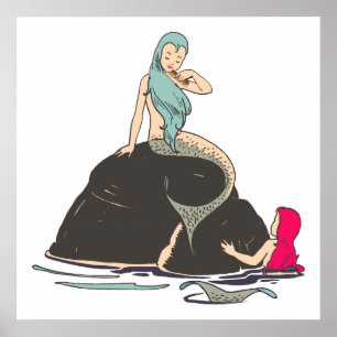 Little mermaid girls Fantasy Fairytale art Poster