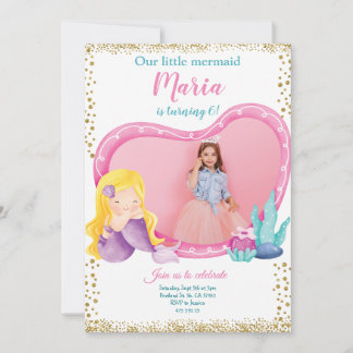 Little Mermaid Kid's Foto zum Geburtstag Einladung