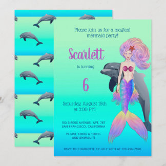 Little Mermaid mit Rainbow Hair Geburtstag Einladung