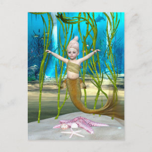 Little Mermaid Niedlich Fantasy Girl, Blue Ocean Feiertagspostkarte