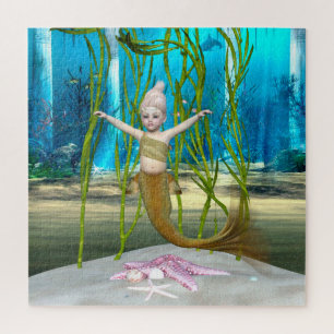 Little Mermaid Niedlich Fantasy Girl, Blue Ocean Puzzle