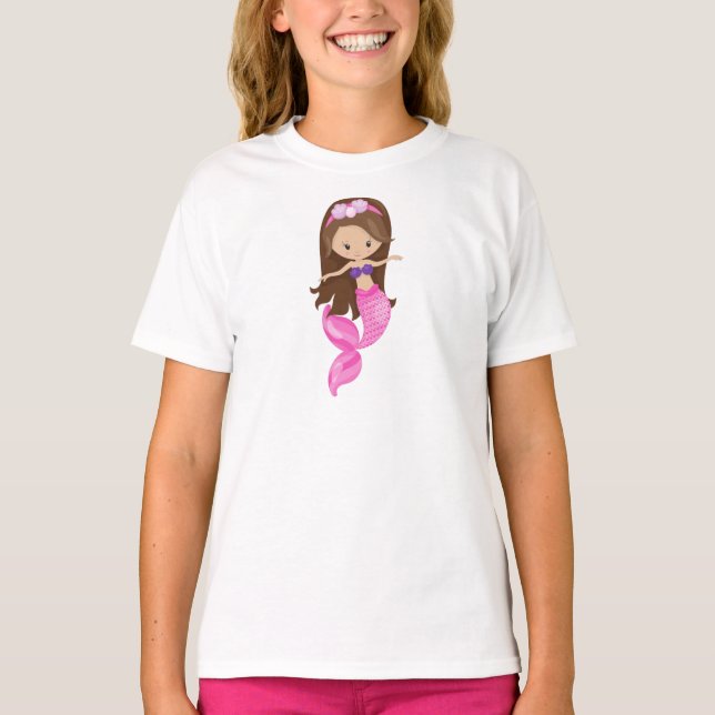 Little Mermaid, Niedliche Meerjungfrau, braune Haa T-Shirt (Vorderseite)