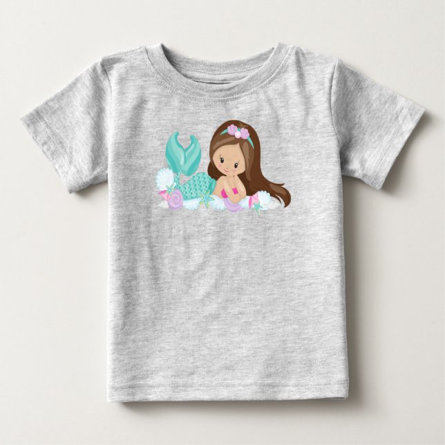 Little Mermaid, Niedliche Meerjungfrau, Muscheln,  Baby T-shirt (Vorderseite)