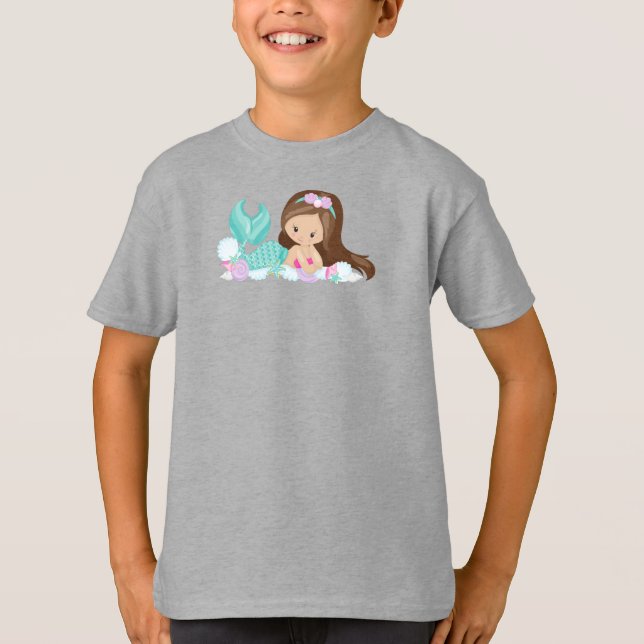 Little Mermaid, Niedliche Meerjungfrau, Muscheln,  T-Shirt (Vorderseite)
