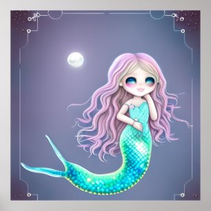 Little Mermaid niedlicher aquamariner Schwanz Gesc Poster