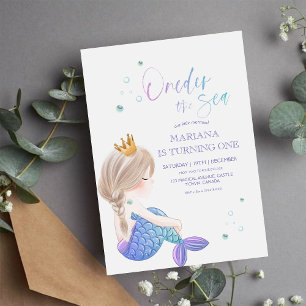 Little Mermaid Ocean Water Sea Girly 1. Geburtstag Einladung