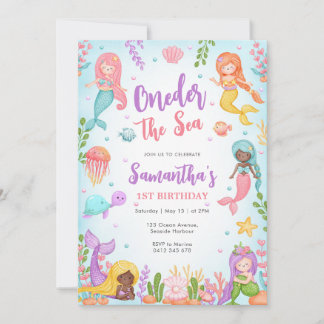 Little Mermaid Oneder The Sea 1st Birthday Einladung
