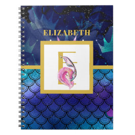 Little Mermaid Scales Monogram Girls Blue Pink Notizblock