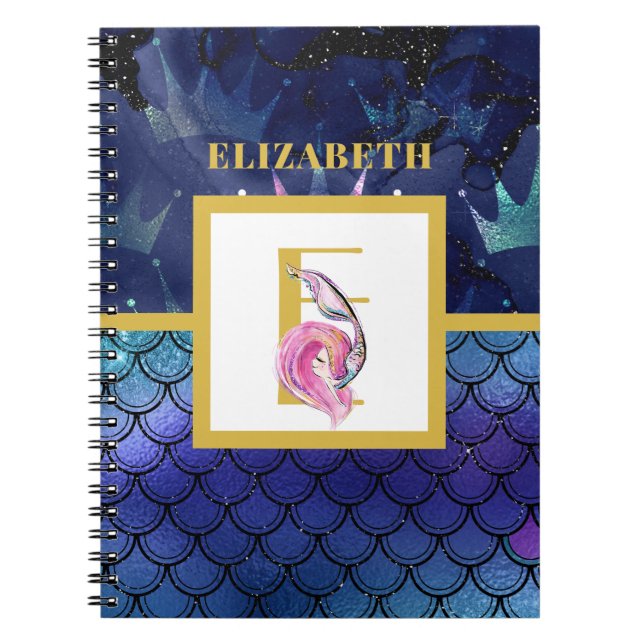 Little Mermaid Scales Monogram Girls Blue Pink Notizblock (Vorderseite)