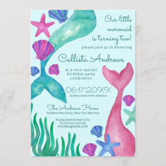 Little Mermaid Schwanzes Seashells Watercolor Gebu Einladung