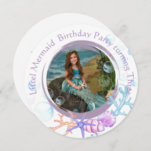 Little Mermaid Three Birthday Party Foto Einladung