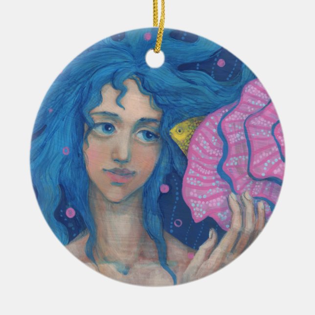 Little Mermaid, Underwater Fantasy Art, Pink Blue Keramik Ornament (Vorne)