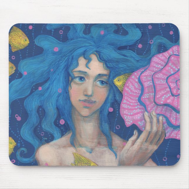 Little Mermaid, Underwater Fantasy Art, Pink Blue Mousepad (Vorne)