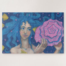 Little Mermaid, Underwater Fantasy Art, Pink Blue Puzzle