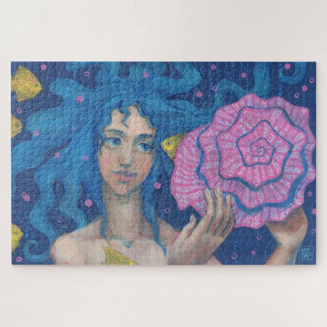 Little Mermaid, Underwater Fantasy Art, Pink Blue Puzzle (Horizontal)