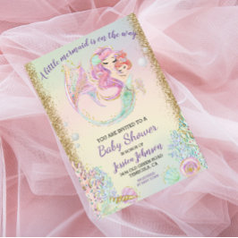 Little Mermaid Watercolor Baby Shower Gold Einladung