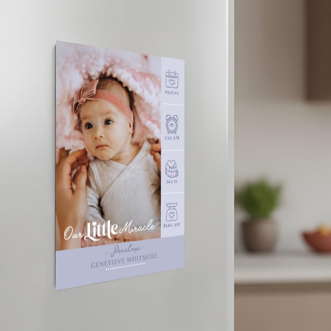 Little Miracle Birth Stats Photo Baby Announcement Magnetkarte (Little Miracle Birth Stats Photo Baby Announcement)