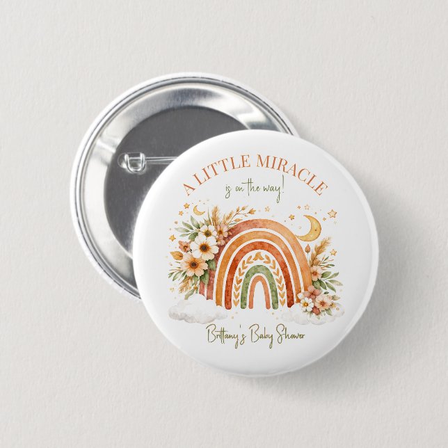 Little Miracle Is On The Way Rainbow Baby Shower  Button (Vorne & Hinten)