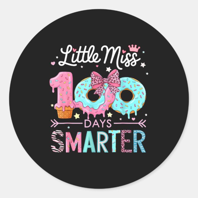 Little Miss 100 Days Smarter Kids Girls 100th Day  Runder Aufkleber (Vorderseite)