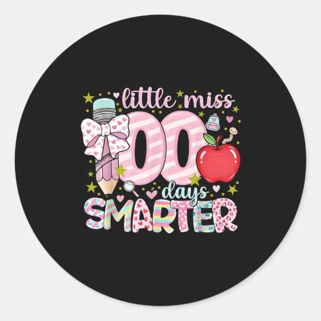 Little Miss 100 Days Smarter Kids Girls 100th Day  Runder Aufkleber (Vorderseite)