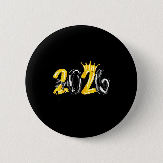 Little Miss 2026 Coquette Bow Crown Happy New Year Button (Vorderseite)