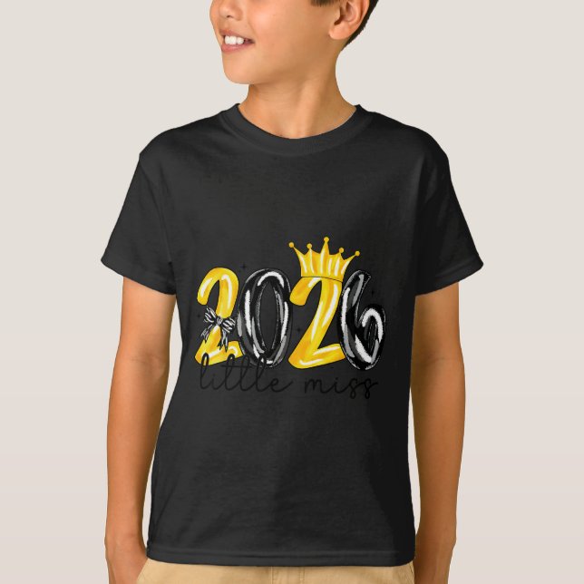 Little Miss 2026 Coquette Bow Crown Happy New Year T-Shirt (Vorderseite)